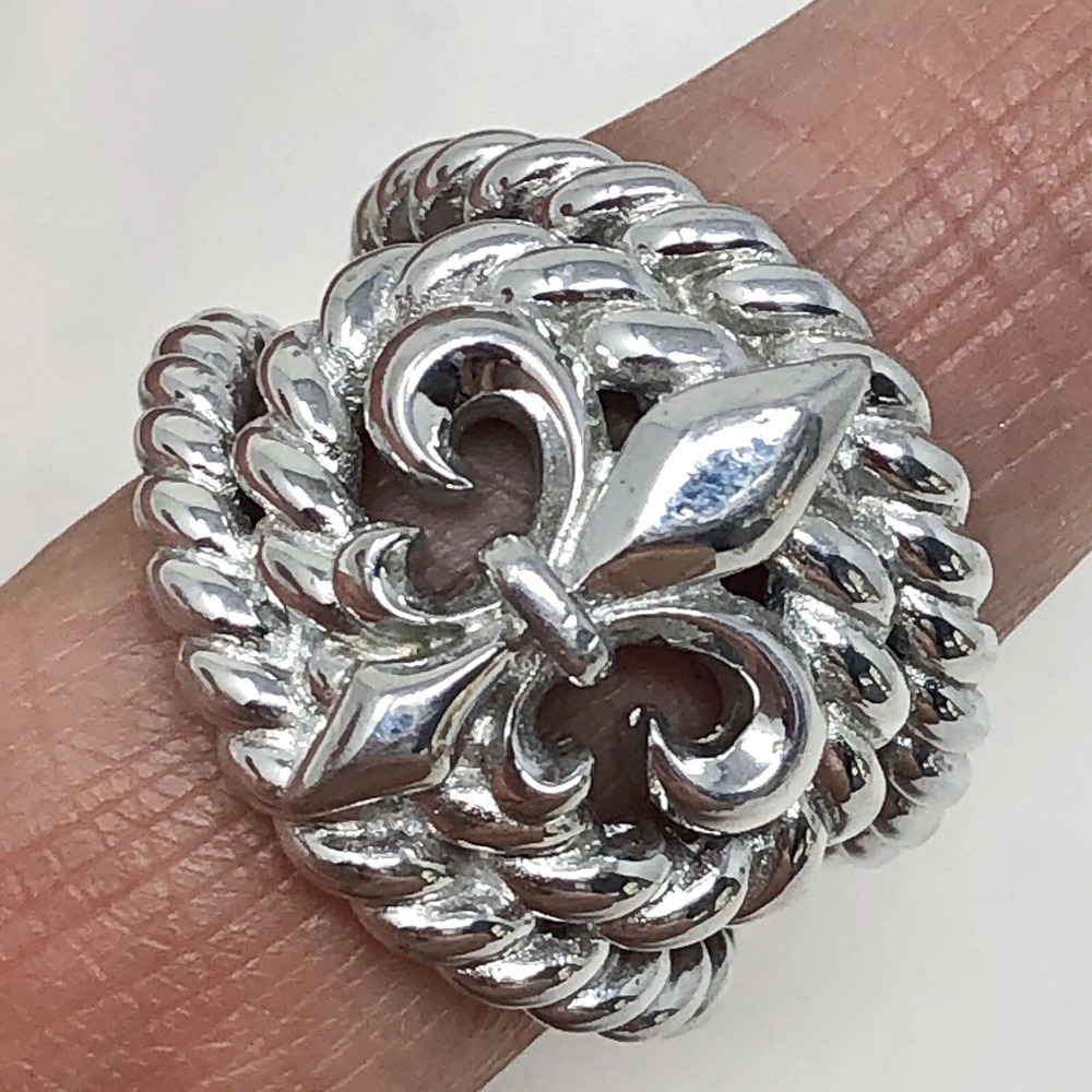 Fleur De Lis Rope Ring Band Sz 9 Aluminum Arthur Court Discontinued Jewelry